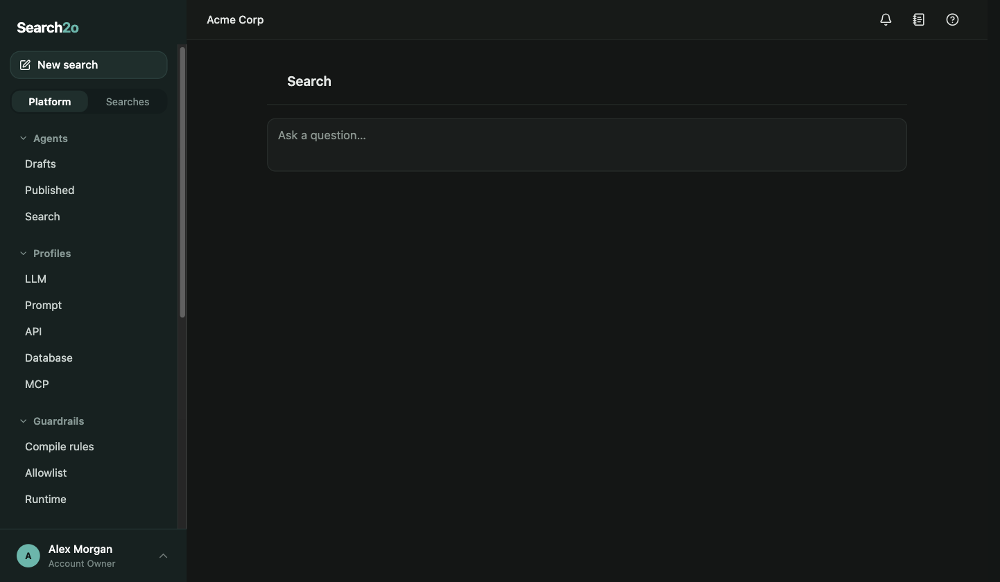 The GUI: the Platform rail on the left, the search box in the main area