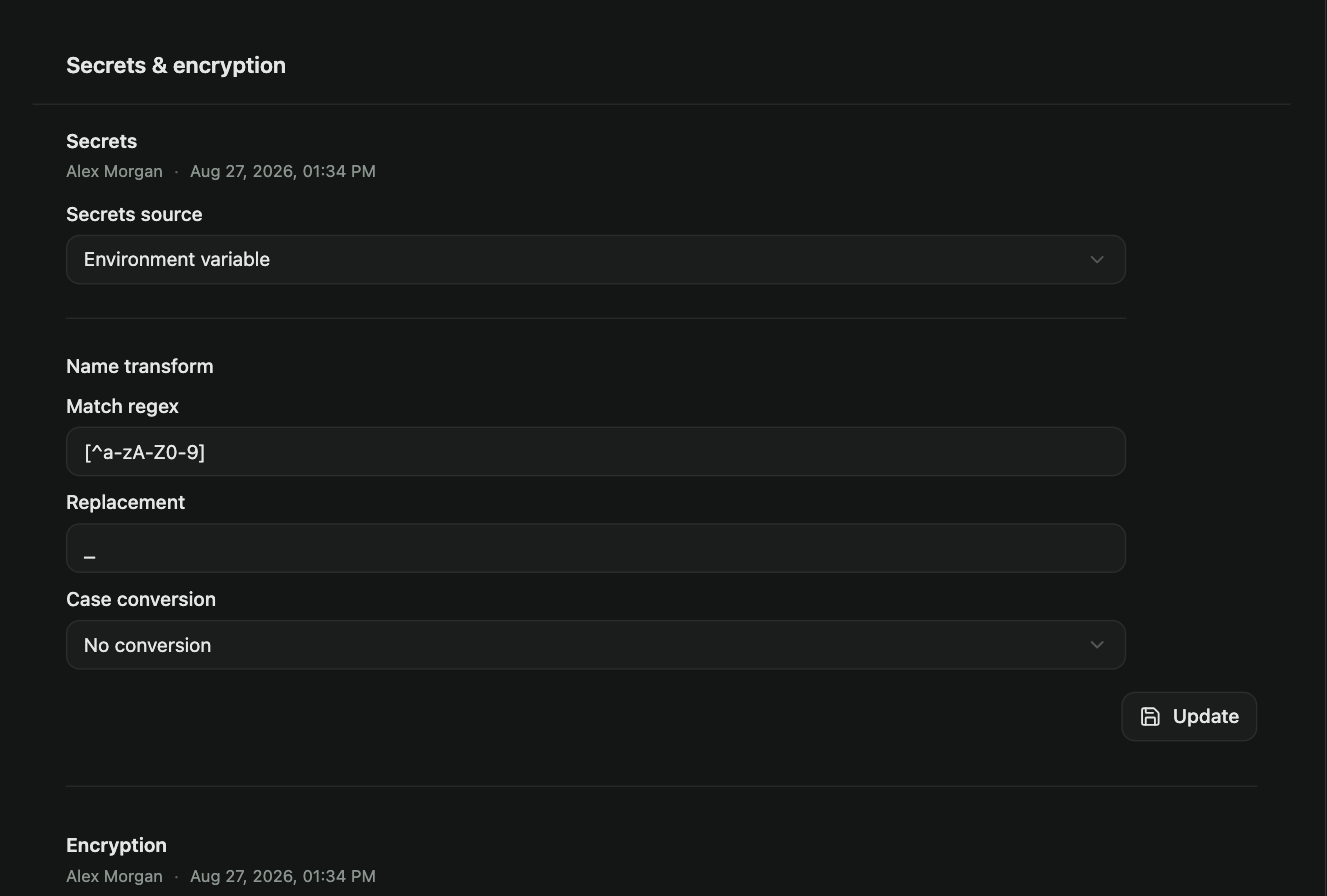The Secrets & encryption page