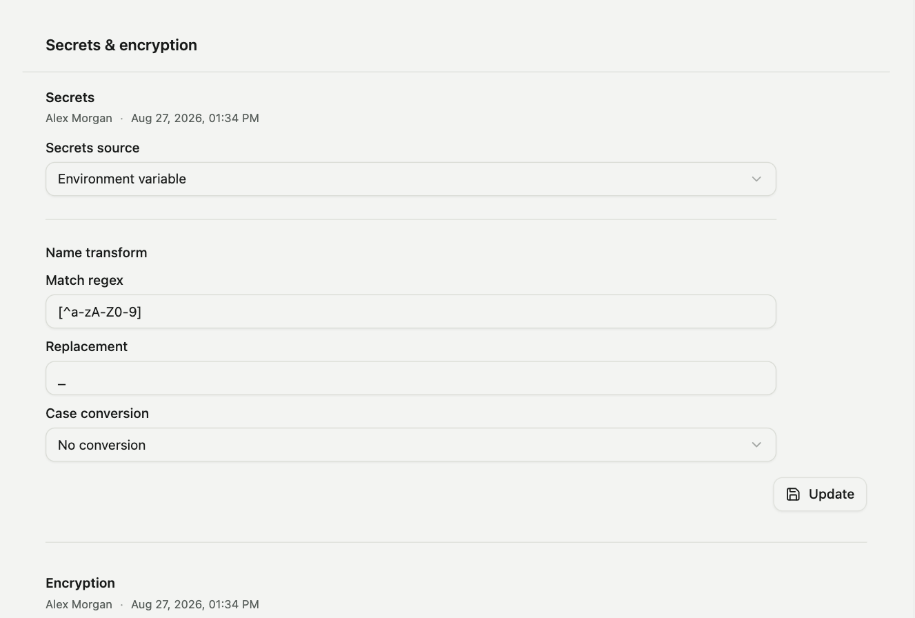 The Secrets & encryption page